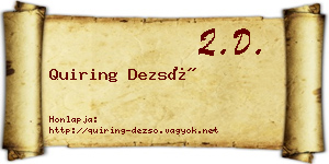 Quiring Dezső névjegykártya